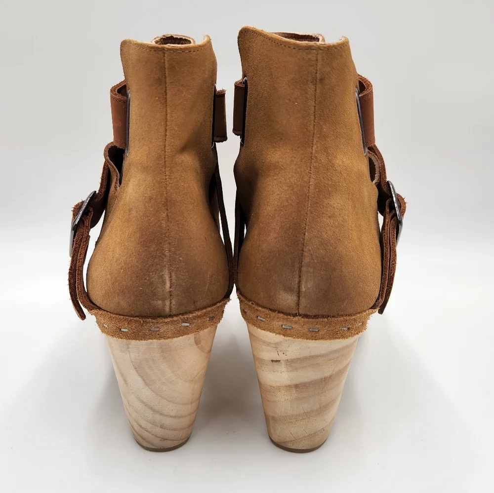 Free People Bungalow Size 41 Clog Boots Sand Brown Suede Strappy